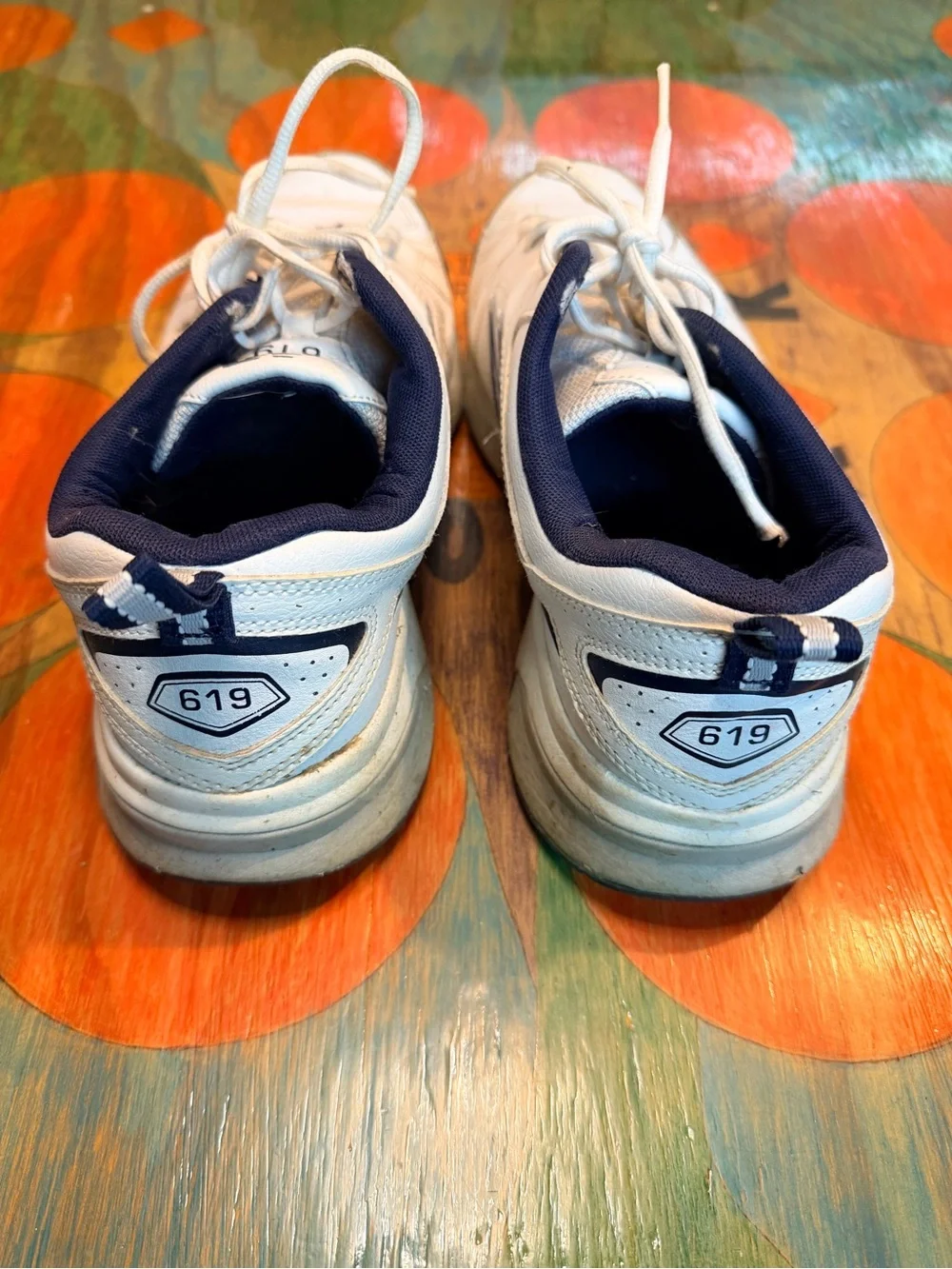 Size 10 New Balance 619 Mens White Blue Casual Shoes Sneakers Leather Sz 44 EU L